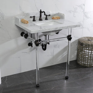 Fauceture 30-Inch Carrara Marble Console Sink with Acrylic Legs