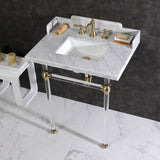 Pemberton 30-Inch Carrara Marble Console Sink with Acrylic Legs (8-Inch, 3-Hole)