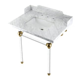 Pemberton 30-Inch Carrara Marble Console Sink with Acrylic Legs (8-Inch, 3-Hole)