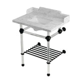 Pemberton 30-Inch Carrara Marble Console Sink with Acrylic Legs and Shelf (8-Inch, 3-Hole)