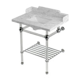 Pemberton 30-Inch Carrara Marble Console Sink with Acrylic Legs and Shelf (8-Inch, 3-Hole)