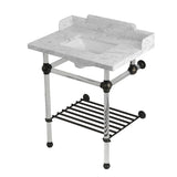 Pemberton 30-Inch Carrara Marble Console Sink with Acrylic Legs and Shelf (8-Inch, 3-Hole)