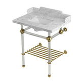 Pemberton 30-Inch Carrara Marble Console Sink with Acrylic Legs and Shelf (8-Inch, 3-Hole)