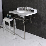 Fauceture 30-Inch Carrara Marble Console Sink with Brass Legs