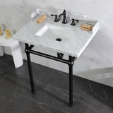 Pemberton 30-Inch Carrara Marble Console Sink with Brass Legs (8-Inch, 3-Hole)