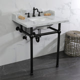 Pemberton 30-Inch Carrara Marble Console Sink with Brass Legs (8-Inch, 3-Hole)