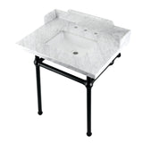 Pemberton 30-Inch Carrara Marble Console Sink with Brass Legs (8-Inch, 3-Hole)