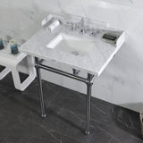 Pemberton 30-Inch Carrara Marble Console Sink with Brass Legs (8-Inch, 3-Hole)