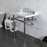 Pemberton 30-Inch Carrara Marble Console Sink with Brass Legs (8-Inch, 3-Hole)