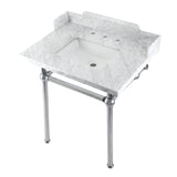 Pemberton 30-Inch Carrara Marble Console Sink with Brass Legs (8-Inch, 3-Hole)