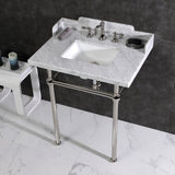 Pemberton 30-Inch Carrara Marble Console Sink with Brass Legs (8-Inch, 3-Hole)