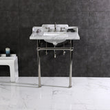 Pemberton 30-Inch Carrara Marble Console Sink with Brass Legs (8-Inch, 3-Hole)