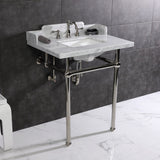 Pemberton 30-Inch Carrara Marble Console Sink with Brass Legs (8-Inch, 3-Hole)