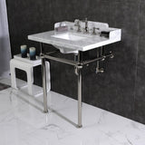 Pemberton 30-Inch Carrara Marble Console Sink with Brass Legs (8-Inch, 3-Hole)