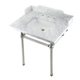 Pemberton 30-Inch Carrara Marble Console Sink with Brass Legs (8-Inch, 3-Hole)