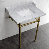 Pemberton 30-Inch Carrara Marble Console Sink with Brass Legs (8-Inch, 3-Hole)