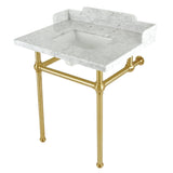 Pemberton 30-Inch Carrara Marble Console Sink with Brass Legs (8-Inch, 3-Hole)