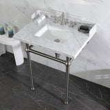 Pemberton 30-Inch Carrara Marble Console Sink with Brass Legs (8-Inch, 3-Hole)