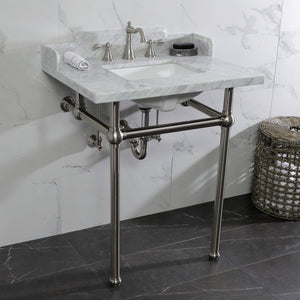 Fauceture 30-Inch Carrara Marble Console Sink with Brass Legs