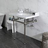 Pemberton 30-Inch Carrara Marble Console Sink with Brass Legs (8-Inch, 3-Hole)