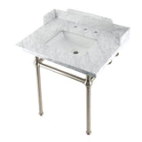 Pemberton 30-Inch Carrara Marble Console Sink with Brass Legs (8-Inch, 3-Hole)