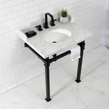 Fauceture 30-Inch Carrara Marble Console Sink with Stainless Steel Legs