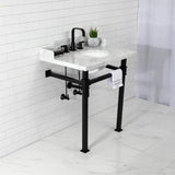 Fauceture 30-Inch Carrara Marble Console Sink with Stainless Steel Legs