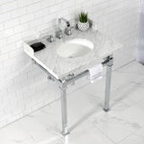 Fauceture 30-Inch Carrara Marble Console Sink with Stainless Steel Legs