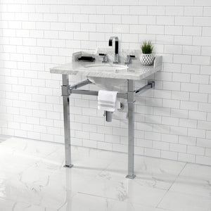 Fauceture 30-Inch Carrara Marble Console Sink with Stainless Steel Legs