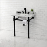 Viceroy 30-Inch Carrara Marble Console Sink with Stainless Steel Legs (8-Inch, 3-Hole)