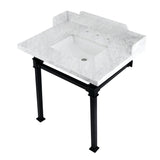 Viceroy 30-Inch Carrara Marble Console Sink with Stainless Steel Legs (8-Inch, 3-Hole)