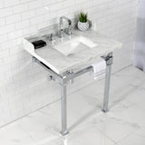 Viceroy 30-Inch Carrara Marble Console Sink with Stainless Steel Legs (8-Inch, 3-Hole)