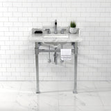 Viceroy 30-Inch Carrara Marble Console Sink with Stainless Steel Legs (8-Inch, 3-Hole)