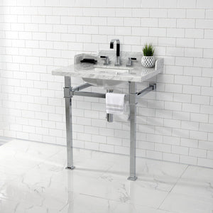 Fauceture 30-Inch Carrara Marble Console Sink with Stainless Steel Legs