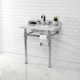 Viceroy 30-Inch Carrara Marble Console Sink with Stainless Steel Legs (8-Inch, 3-Hole)