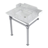 Viceroy 30-Inch Carrara Marble Console Sink with Stainless Steel Legs (8-Inch, 3-Hole)