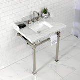 Viceroy 30-Inch Carrara Marble Console Sink with Stainless Steel Legs (8-Inch, 3-Hole)