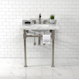 Viceroy 30-Inch Carrara Marble Console Sink with Stainless Steel Legs (8-Inch, 3-Hole)