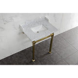 Viceroy 30-Inch Carrara Marble Console Sink with Stainless Steel Legs (8-Inch, 3-Hole)