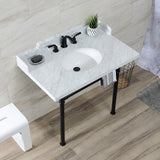 Wesselman 36-Inch Carrara Marble Console Sink with Stainless Steel Legs (8-Inch, 3-Hole)