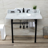 Wesselman 36-Inch Carrara Marble Console Sink with Stainless Steel Legs (8-Inch, 3-Hole)