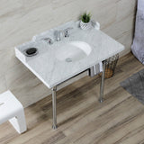 Wesselman 36-Inch Carrara Marble Console Sink with Stainless Steel Legs (8-Inch, 3-Hole)