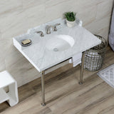 Wesselman 36-Inch Carrara Marble Console Sink with Stainless Steel Legs (8-Inch, 3-Hole)