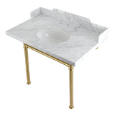 Wesselman 36-Inch Carrara Marble Console Sink with Stainless Steel Legs (8-Inch, 3-Hole)