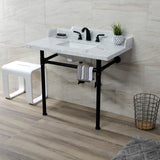 Fauceture 36-Inch Carrara Marble Console Sink with Stainless Steel Legs