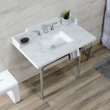 Fauceture 36-Inch Carrara Marble Console Sink with Stainless Steel Legs