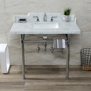 Fauceture 36-Inch Carrara Marble Console Sink with Stainless Steel Legs