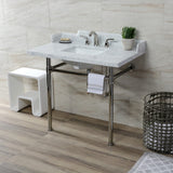 Fauceture 36-Inch Carrara Marble Console Sink with Stainless Steel Legs