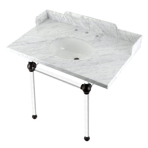 Pemberton 36-Inch Carrara Marble Console Sink with Acrylic Legs (8-Inch, 3-Hole)