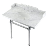 Pemberton 36-Inch Carrara Marble Console Sink with Brass Legs (8-Inch, 3-Hole)